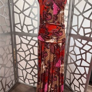 Vibrant Backless Paisley Dress - Red and Pink